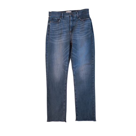 Loft The Straight Crop Jeans Women's Sz 4/27 Hi Rise Medium Wash Frayed Denim - Picture 1 of 13